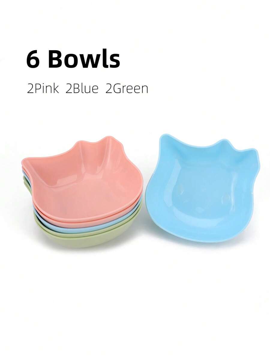 6个猫碗 - 幼猫幼犬食物和水碗，多用途PP塑料宠物碗，适用于猫/狗/小型动物，宠物喂食和饮水碗，可爱设计，蓝粉绿 - 350毫升 - 查看 1
