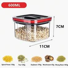 Tarro sellado con cubierta giratoria, caja de almacenamiento de alimentos, tanque multigrano de plástico transparente, tarros de almacenamiento secos apilables, organizador de cocina - Blanco 600 ml - Ver 7