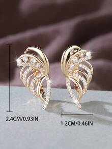 Vanel 1 Pair Elegant Soft Wing-Shaped CZ Exquisite Earrings, Women's Minimalist Lever Back Daily Earrings, Fashionable Women's Jewelry - Golden Yellow-white - View 6