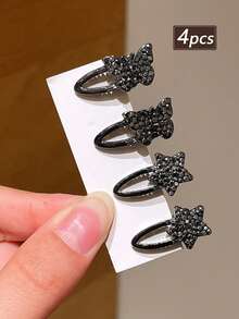 4pcs Women's Delicate Mini Black Crystal Butterfly, Star Bow Clip Hairpins, Suitable For Side Bangs, Fringe, Gift For Girlfriend, Suitable For Back To School, Dates, Beach Vacation, Daily Commute, Practical Accessory!,Hair Claws,Bobby Pin - Gun Black - View 9