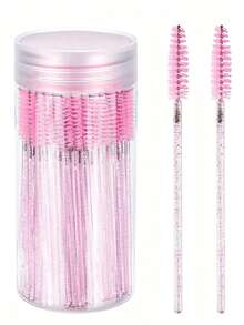 100/50/30/20/10pcs Eyelash Brushes, Mascara Brushes, Soft Disposable Eyebrow Brushes, Eyelash Extension Brushes, Eyebrow Brushes, Castor Oil Brushes (Crystal Pink), Free Gift - Pink - View 1