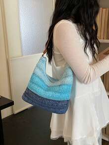 Vintage Fashionable Large Capacity Woven Tote Bag, Beach Holiday Straw Crossbody Bag - Multicolor - View 4