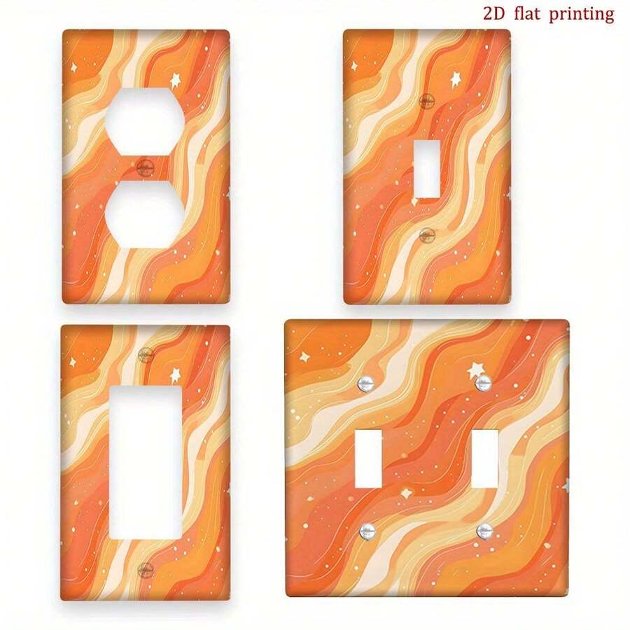 Decorative Switch Plate Cover - Modern Orange Wave Pattern, Easy Installation Screw/Adhesive Mounting, No Wiring Needed - Suitable For Kitchen, Living Room, Office - Compatible With Single/Double Switch And Outlet - Home Decor Upgrade, Minimalist Style, 2D Flat Design - A - View 1