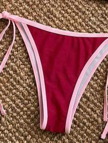 Random Floral Print Bikini Set For Beach Vacation - Bordeaux - View 4