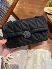 2026 New Green Diamond Quilted Chain Shoulder Bag, Mini Cute Crossbody Bag, Small Square Bag, Underarm Bag, Business Women Casual Fashion Commuter Bag, Suitable For Work, Shopping, Dating, Travel, Vacation, Students, Women Daily Use - Black - View 3
