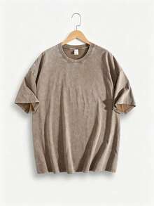 EWH 230g Thick Unisex Washed Vintage Oversized T-Shirt Street Hip Hop Punk Harajuku Casual Cotton Shorts DG004 - 棕色 - 查看 7