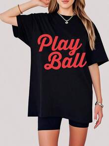 1 Piece Of Cotton T-Shirt | Game Day T-Shirt | Baseball Fan T-Shirt | Women's Baseball T-Shirt | Game Day T-Shirt | Sporty Mom | 2026 Short Sleeve Sports Softball T-Shirt - 黑色 - 查看 1