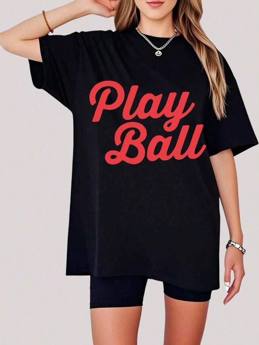 1 Piece Of Cotton T-Shirt | Game Day T-Shirt | Baseball Fan T-Shirt | Women's Baseball T-Shirt | Game Day T-Shirt | Sporty Mom | 2026 Short Sleeve Sports Softball T-Shirt - 黑色 - 查看 1
