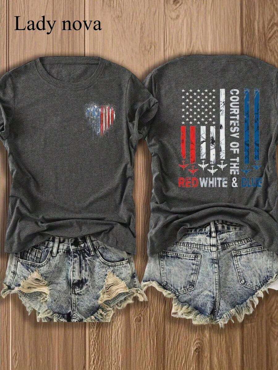 3 camisetas de mujer con estampado de bandera y corazón en rojo, blanco y azul para el 4 de julio, estampado de doble cara, camisetas de verano, top elegante para mujer, atuendo para conciertos de estilo country, atuendos de festival para mujer, estética patriótica.|Moda Urbana Local de Primavera/Verano||Uso Casual Diario Primavera Verano Moderno Moldeador|Conjunto de verano para mujer, ropa de vacaciones|Blusas elegantes para mujer, ropa de primavera, blusas de verano. - Negro - Ver 1