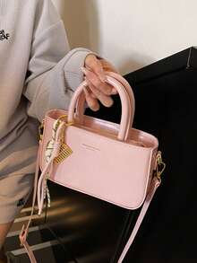 1 Stück rosa geflochtener Seilanhänger Metallcharm Dekoration PU weiches Leder Handtasche, Umhängetasche mit Reißverschluss Achseltasche kleine quadratische Tasche, Frühling/Sommer täglicher Arbeitsweg Einkaufen vielseitige Damen Schulter kleine Tasche - Pink - Übersicht 8