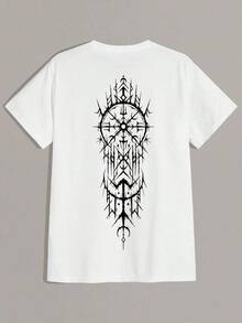 Men's Short-Sleeved T-Shirt With Crew Neck And Dreamcatcher Print, Emo Style - 白色 - 查看 3