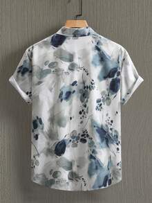 Men's Tie Dye Print Button-Up Short Sleeve Shirt - Grey - View 3