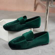 Women's Flat Shoes, Comfortable Soft Suede, Solid Color, Low Cut, Fashion Casual Style, Suitable For All Seasons, Square Toe Design, Plus Size 36-42 - Dark Green - View 4