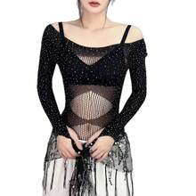 Rhinestone Sheer Mesh Lingerie Costume Set, Sparkling Hot Drill Decor Design, Pure Aesthetic See Through Perspective Style, Elegant Dance Performance Outfit, Soft Stretchy Skin Fabric, Seductive Fitted Tailored Cutting, Glamour Shiny Rhinestone Accents, Flirty Boudoir Tempting, Multi Purpose Themed Uniform Wear, Lightweight Breathable Daily Loungewear, Romantic Intimate Bedroom Attire,  Stylish Stage And Lounge Costume For Women - T330白色簡裝 - 查看 6