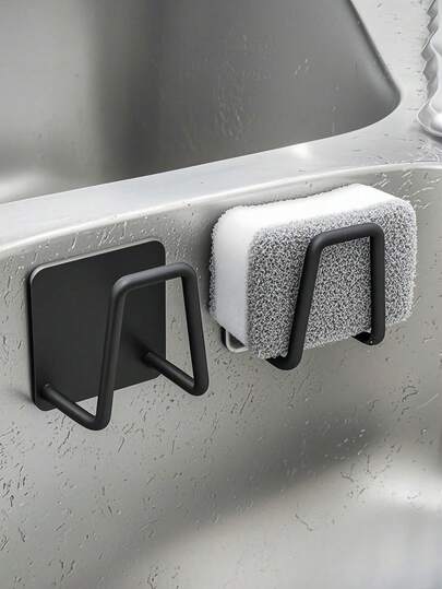 1/2pcs Stainless Steel No-Drill Sink Sponge Holder - Self-Adhesive Kitchen Drain Rack With Drainage Grid, Multi-Use For SpongeScrubberDish Soap