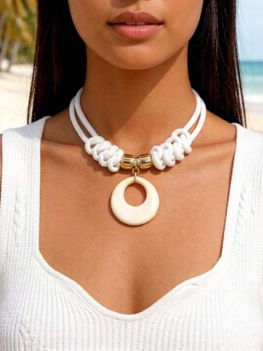 imoli 1pc Unique Knotted Design Polyester Clavicle Chain Necklace For Women, Suitable For Daily Wear, A Great Gift For Friends