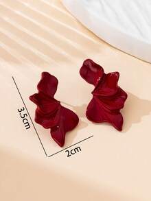 1 Pair Elegant Wine Red Textured Floral Half-Ear Design Earrings, Suitable For Women's Travel, Dating, Daily Wear - Burgundy - View 6