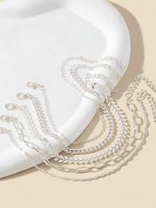 Wis 5 pièces Set Bracelet de cheville en cuivre brillant fait main avec pendentif en forme de cœur creux multicouche, convient pour les femmes, les vacances à la plage, les fêtes, accessoires de bijoux de pied, cadeau pour les amis - Argent - Voir 4