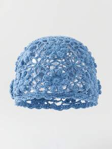 1pc Women's Fashionable Spring/Autumn Hollow Lightweight 3D Floral Handmade Crochet Beanie Hat, Suitable For Boho Style Daily Wear,Beach,Travel - A - View 7