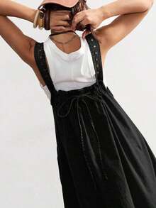 BohoFeels Vestido casual de unicolor, tejido, suelto y de largo medio para mujeres - Negro - Ver 5