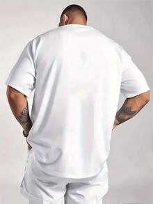 Soft.1pack.100%Cotton. Men's Casual Short-Sleeve T-Shirt With Bold Letter M And Heart Print - Light Gray Summer Crew Neck Top, Machine Washable, Suitable For Daily Wear, Fashionable And Style |   Opaque Fabric. Casual Summer - White - View 3