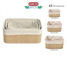 Set 3 Cestas de Almacenaje Rectangulares de Bambú con Forro de Tela Desmontable para Baño y Armario, Organizador de Estanterías Apilable, Color Natural, Medidas Grandes 30x20x12 cm - Ver 4
