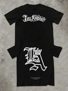 Manfinity Men's Plus Size Casual Loose Fit Black T-Shirt With White Portrait And Letter Print, Unique Artistic Tee Combining A Sculptural Pattern And English Slogan, Making Your Plus Size Look Personalized. 100% Cotton - 黑色 - 查看 2