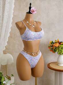 Conjunto de traje de baño para mujer, minimalista y elegante en magenta + multicolor, traje de baño casual y versátil para resort de playa - Púrpura malva - Ver 5
