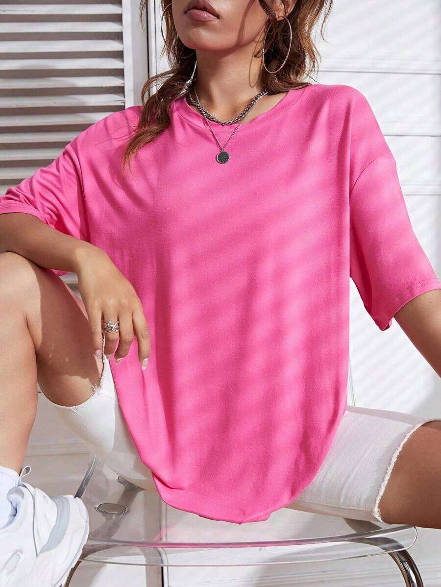 Solid Color T-Shirt - Bright Pink - View 1
