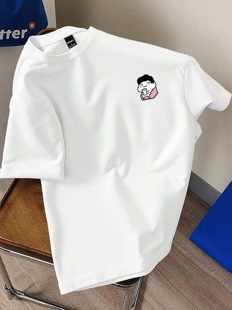 1pscClaim Dot Camiseta de manga corta con estampado de conejo de dibujos animados negro clásico y versátil para fitness, camiseta casual deportiva unisex de cuello redondo100% Cotton - Blanco - Ver 1