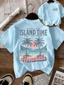 Camiseta hawaiana cómoda, camiseta con vibraciones de las islas hawaianas, regalo para amantes de la playa, camiseta de vacaciones hawaiana, camiseta retro de verano, camiseta de playa para mujeres - Azul - Ver 1
