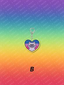 1个亚克力可爱条纹猫咪爱心LGBT主题吊坠装饰，背包配件/包包挂饰/书包配件/钱包吊坠/送朋友的礼物 - 彩色 - 查看 13