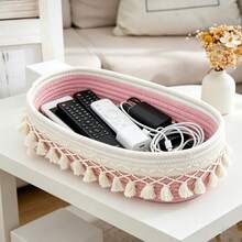 1 chiếc giỏ đan bằng dây cotton kiểu Bohemian, dùng để đựng khăn giấy, trang trí nhà cửa theo phong cách Boho, trang trí phòng ngủ. - Nhiều màu - Xem 14