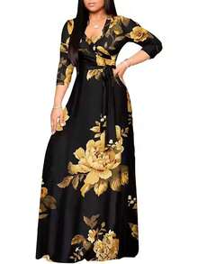 2026 Vestido azul ligero de mujer con cuello en V y cintura ceñida, elegante para primavera/verano - Multicolor - Ver 3