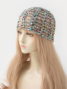 1 Mũ len đan tay đính sequin nhẹ, khoét lỗ cho nữ, thích hợp mặc ngoài trời hàng ngày vào mùa xuân, mùa hè, mùa thu, phụ kiện mùa thu - Kim sa rỗng - Xem 18