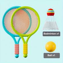 1 Set (2 Rackets + 1 Shuttlecock + 1 Ball) Badminton Racket Set, Indoor/Outdoor Leisure Sports Tennis Racket Set, Interactive Game Activity Toy, Educational Toy Gift, Birthday Gift. The Color Of The Ball Is Randomly Red Or Yellow. - Multicolor - View 2