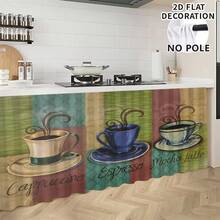 1pc, Home Decor, Coffee Pattern Printed Table Skirt, Kitchen Small Curtain, Kitchen Cabinet Cover, With Curtain Holes, Easy To Hang, Rectangular, Machine Woven, Machine Washable, Kitchen Decoration And Accessories, Perfect For Kitchen Cabinets And Home Decor - Multicolor - View 4