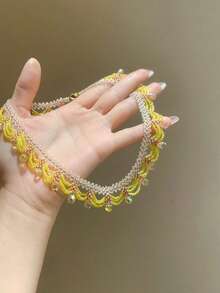 1 chiếc vòng cổ hạt cườm nhiều lớp thủ công, kiểu dáng ôm sát cổ điển và phóng khoáng, trang sức nữ, quà tặng nữ, phụ kiện thời trang thanh lịch phù hợp cho các bữa tiệc và nhiều dịp xã giao trang trọng hoặc bán trang trọng. - Màu vàng - Xem 4