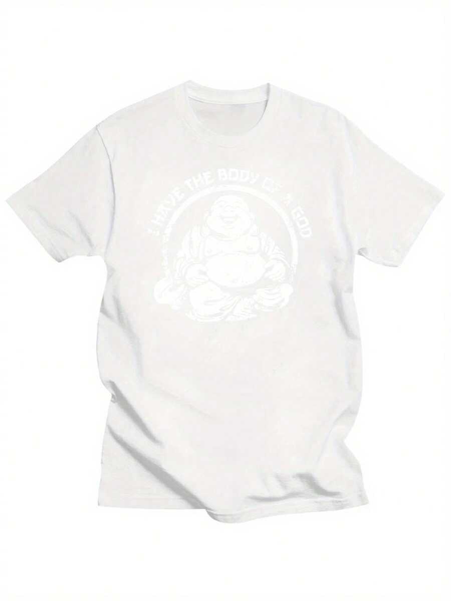 Men's Plus Size Buddha Funny T-Shirt "I Have The Body Of A God" - Plus Size Pride Graphic Tee, Black With White Lettering, Soft And Breathable Cotton, Regular Fit For Summer And Casual Wear, Humorous Clothing, PLUS SIZE - 白色 - 查看 1