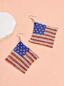 1 Pair Retro Creative Red White Blue Net Fabric USA Flag Design Dangle Earrings For Women, Suitable For 4th Of July Party, Gift-Giving, Everyday Wear Valentine's Day Gifts For Wife, Girlfriend, And Mother, As Well As Holiday Gifts And Couple Jewelry FYWW - 耳環 - 查看 5