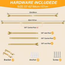 1 Set 33-120 Inch Curtain Rod, 5/8 Inch Decorative Curtain Rod Set, Gold Spliced Single Window Curtain Rod With Brackets, For Bathroom, Bedroom, Living Room, Outdoor Patio, Kitchen, Small Curtain Rod - American Ball - Gold - View 14