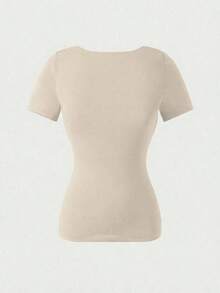 Blusa de manga corta y cuello redondo casual y elegante, adecuada para uso diario, ir al trabajo y salir, primavera/verano - Albaricoque - Ver 7