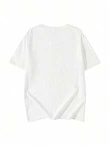 Camiseta Unisex Blanca de Manga Corta 100% Algodón con Estampado Gráfico en Blanco y Negro de Figura Humana, Estilo Streetwear Minimalista, Cómoda y Transpirable para Uso Diario y Salidas Casuales - Blanco - Ver 4