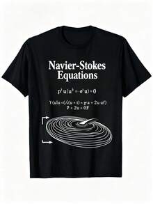 Black Short Sleeve T-Shirt With Navier Stokes Equations And Fluid Flow Design For Math And Physics Lovers - Black - View 1