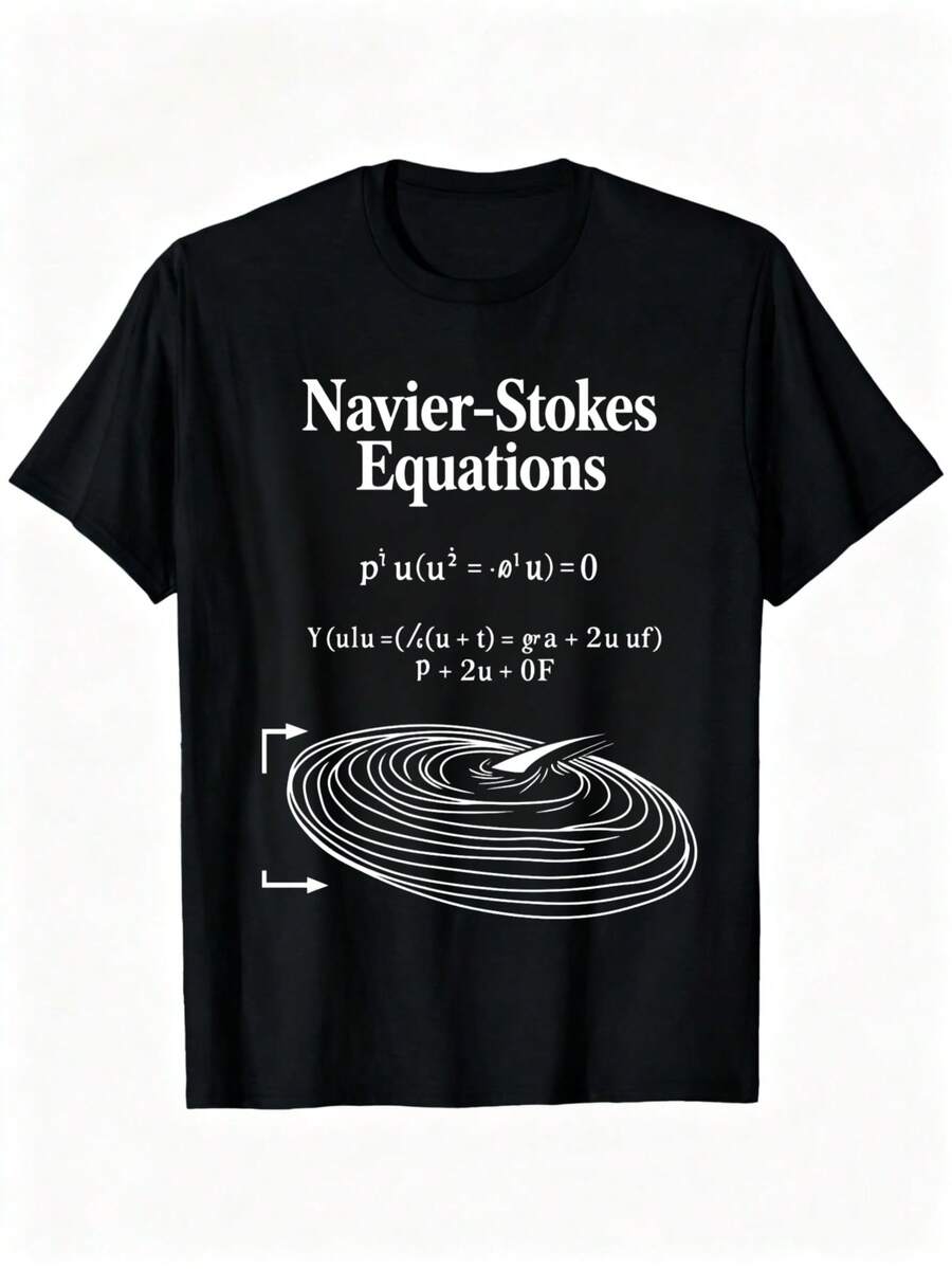 Black Short Sleeve T-Shirt With Navier Stokes Equations And Fluid Flow Design For Math And Physics Lovers - Black - View 1