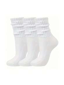3 Packs/6 Packs Solid Color Couple Socks, Women's Mid-Calf Socks, Short Socks, Spring/Autumn Gift (No Sock Card) - Multicolor - View 2