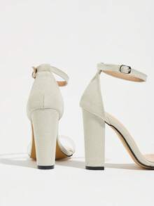 Giày sandal cao gót đế dày, quai ngang đơn giản, trong suốt, đa năng, thích hợp cho tiệc tùng, đi chơi hàng ngày, dành cho nữ. - màu trắng nhạt - Xem 8