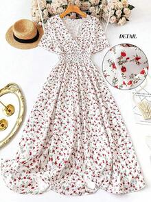 Vestido casual de mujer de manga corta con estampado, diseño aleatorio de vestido largo para mujer - Multicolor 3 - Ver 12