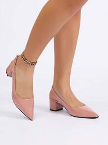Women's Summer New Minimalist Low Heel Backstrap Sandals, Fashionable Versatile Comfortable Slingback Pointed Toe High Heels - Pink - View 2