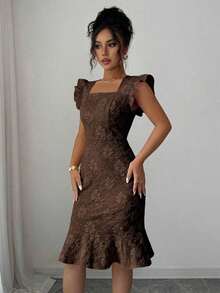 Vestido elegante de jacquard para ir al trabajo, verano - Cafetería - Ver 4